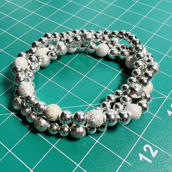 New 925 Sterling Silver 3 Strand Stardust Mirror Stretch Bracelet Gift Box - Picture 1 of 4